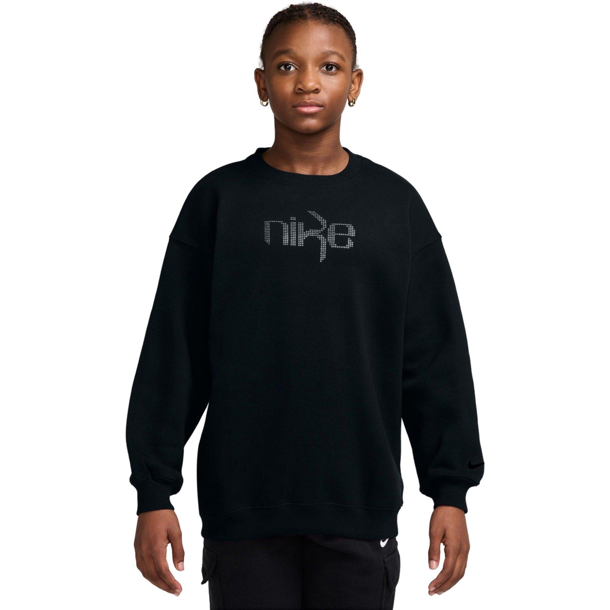 Nike Big Girls' Studio Fleece Oversized Crew-Neck Sweatshirt - BLACK